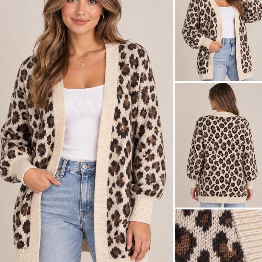 Leopard print open front cardigan
